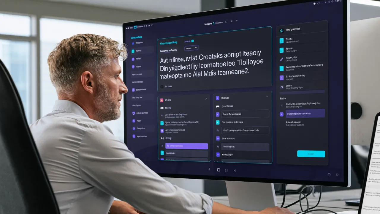 Professional working with AI-assisted insights on a large display